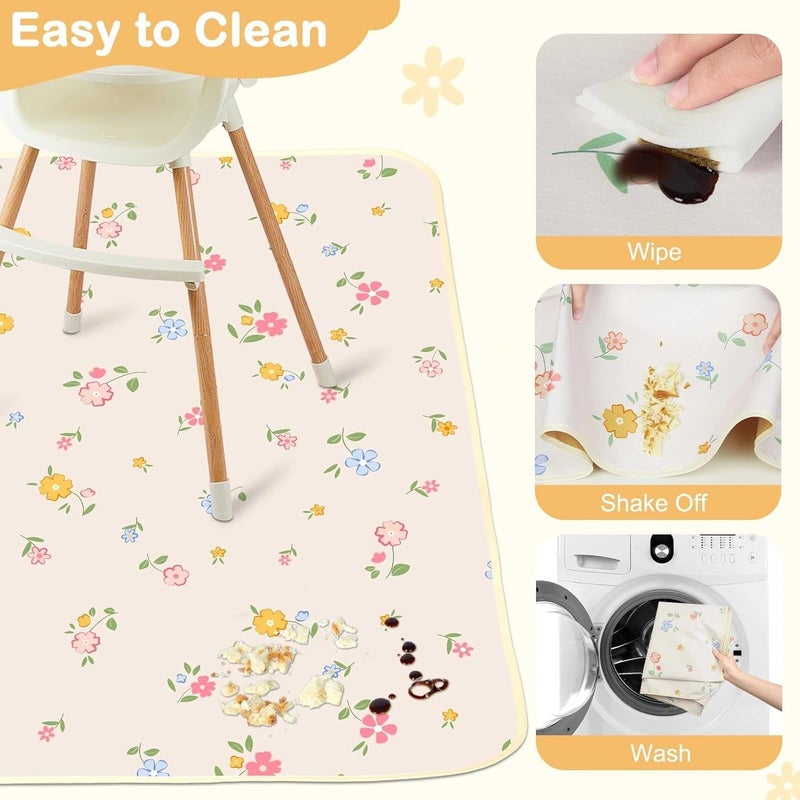 BeBeJoJo Splat Mat for Under High Chair 42 x 42 Inch Waterproof Baby Splash Mat with Non Slip Bottom Reusable Portable Highchair Mat for Floor Food Catcher for High Chair, Yellow Pink Floral - Image 3